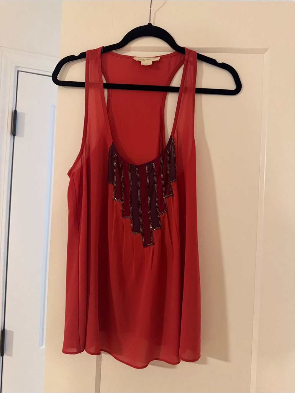 Urban Outfitters Red Chiffon Beaded Racerback Tank